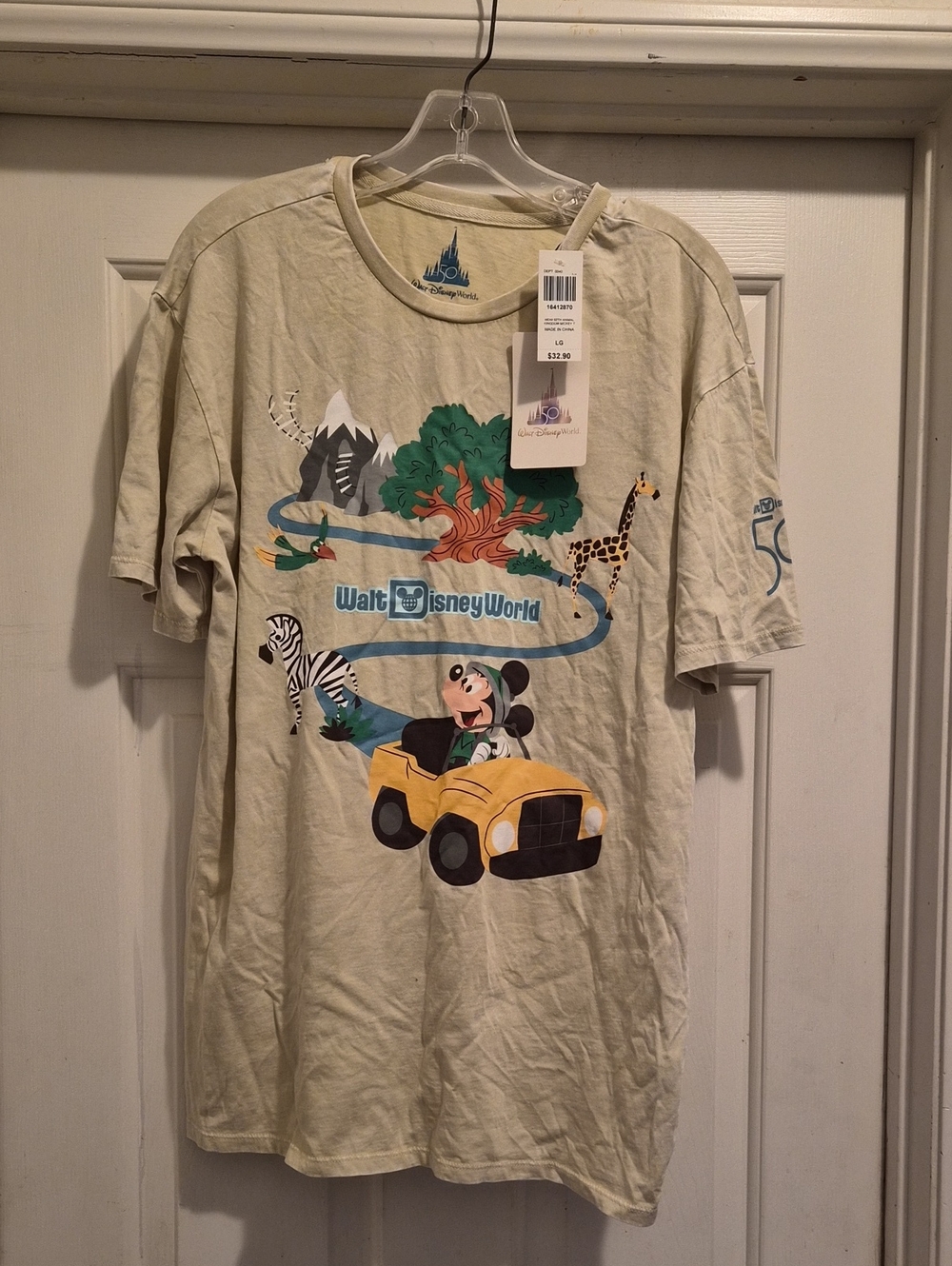 Disney Kids Safari Mickey Tee - Cream with Yellow and Green Graphic